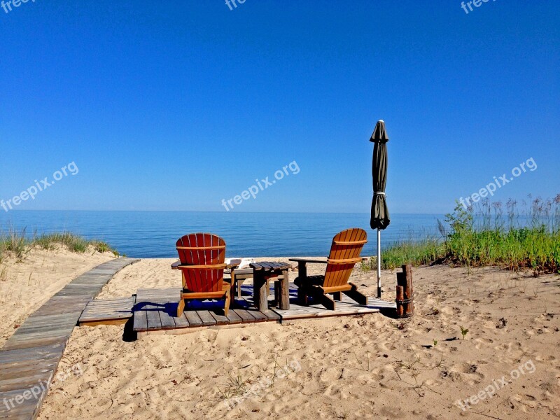 Lake Huron Michigan Shore Beach Beach Chairs