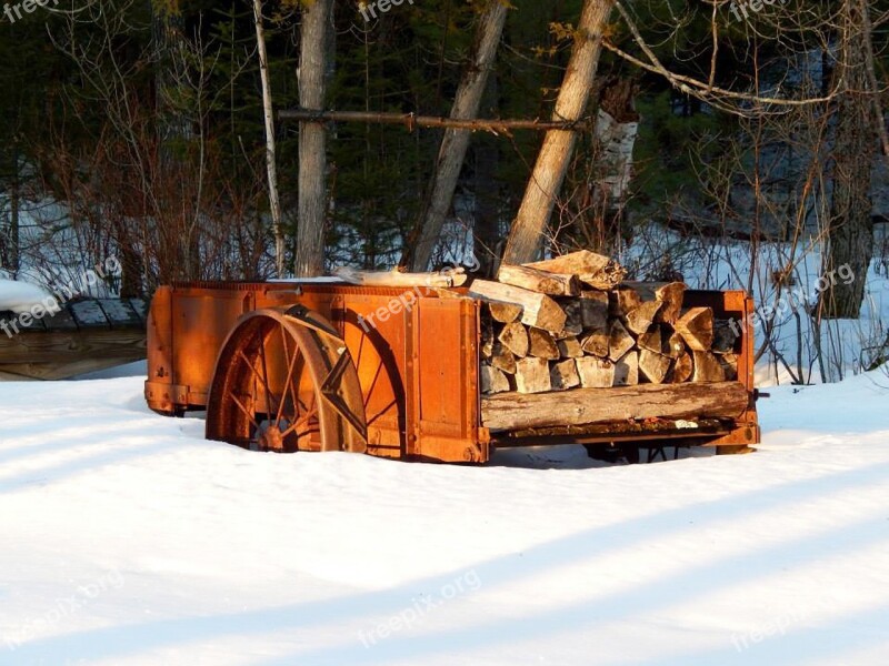 Winter Sled Wood Carriage Snow