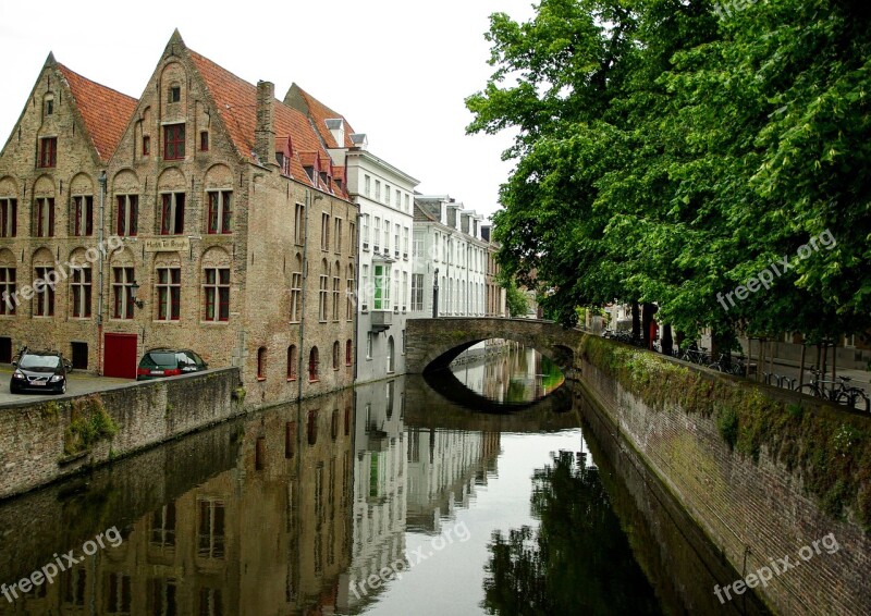 Belgium Bruges Channel Bridge Medieval Town