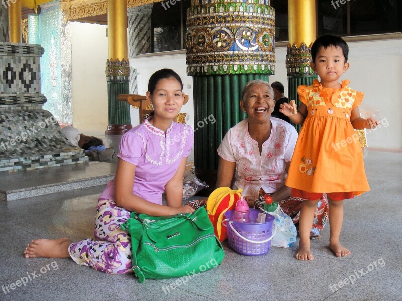 Myanmar Family Happy Woman Man