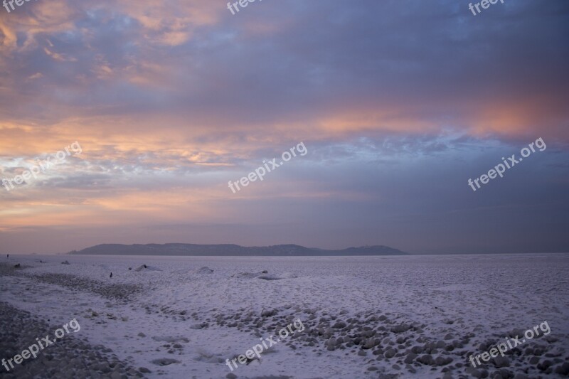 Lake Balaton Ice Sunset Free Photos