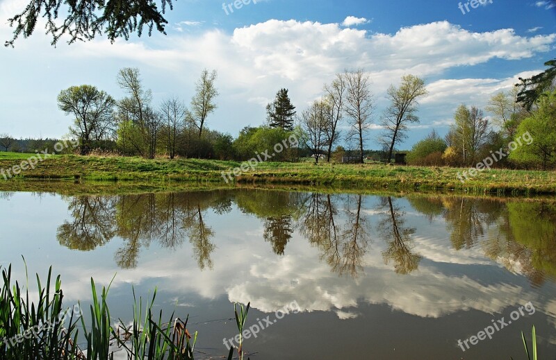 Spring Landscape Water-level Signs Of Spring Pond