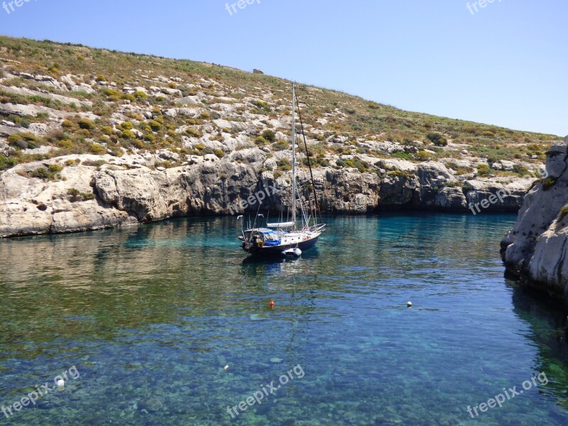 Mgarr Ix-xini Bay Secluded Boat Sea