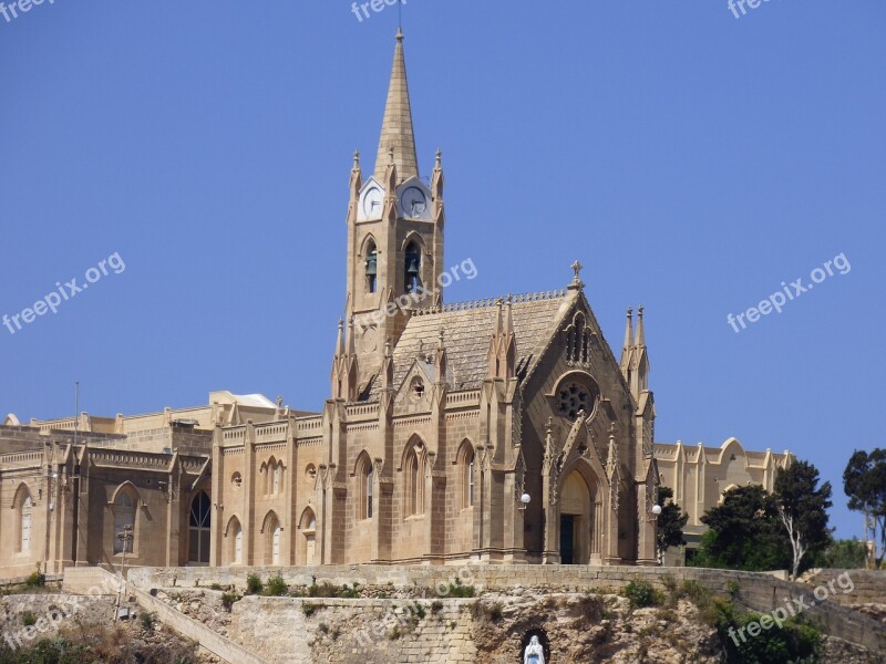 Gozo Cathedral Architecture Blue Sky Landmark