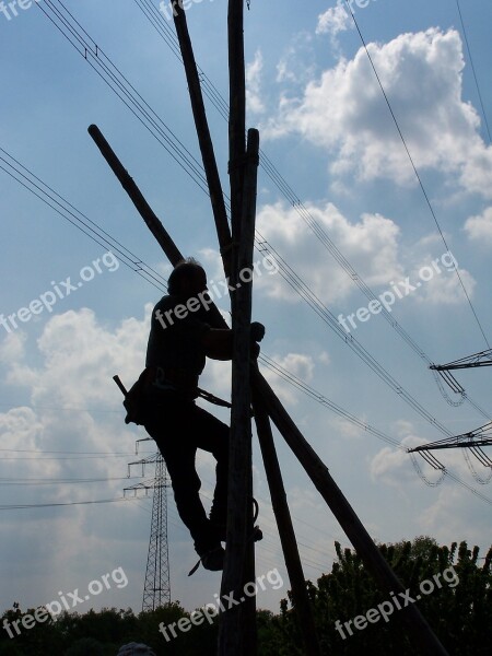 Electrician Workers Man Work High Voltage