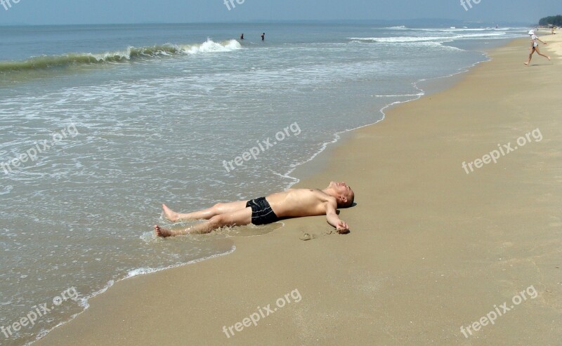 Relaxed Man Relaxing Beach Sea