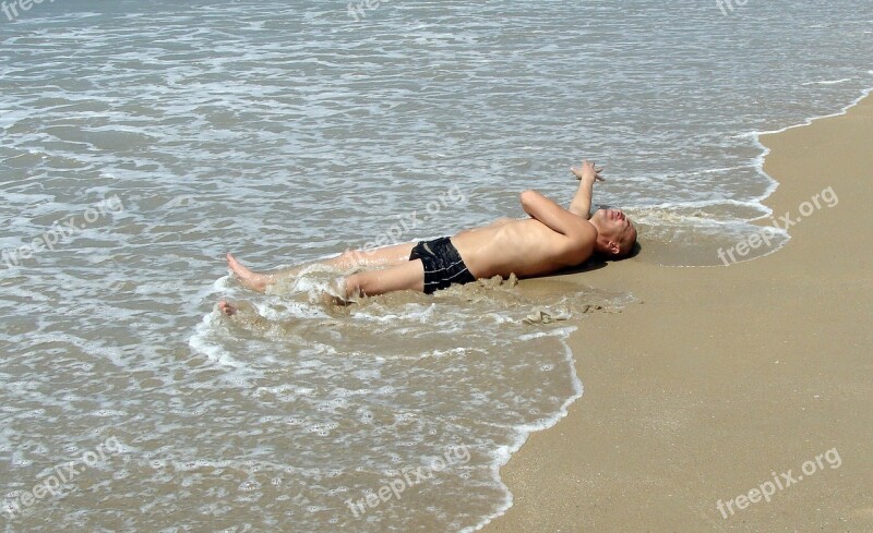 Relaxed Man Relaxing Beach Sea