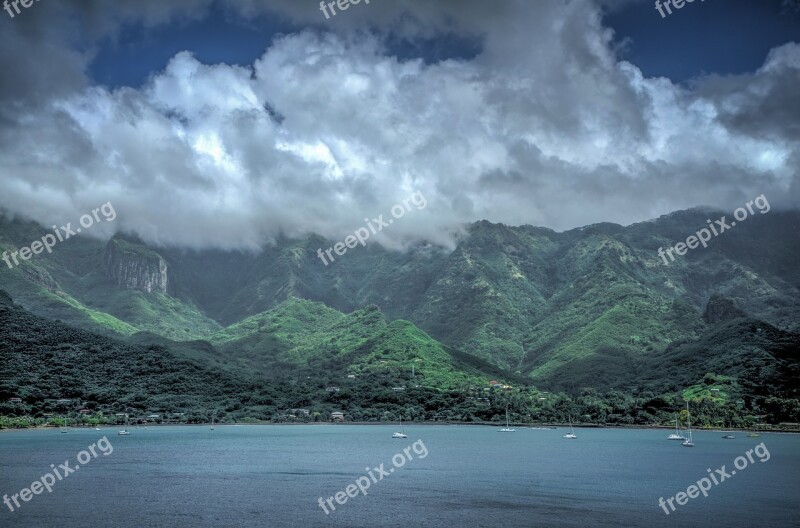 Nuva Hiva Marquesas Islands Mountains Seascape Clouds Landscape