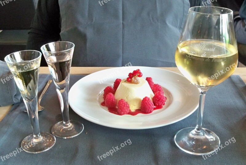 Gourmet Dessert Lemon Raspberry Flan Wine