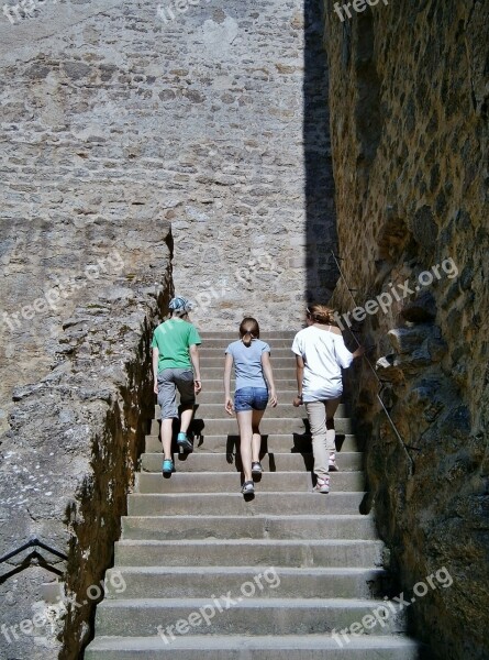 Children Stairs Staircase Stone Old