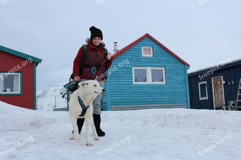 Dog Girl Winter Norway Svalbard