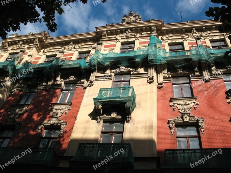 Latvia Riga Reconstruction The Façade Of The Repair