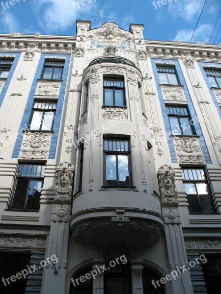 Latvia Riga Art Nouveau From The Bottom The Façade Of The