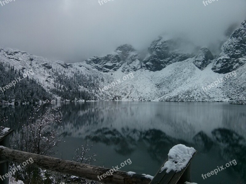 Morskie Oko Winter In The Mountains Tatry Top View Free Photos