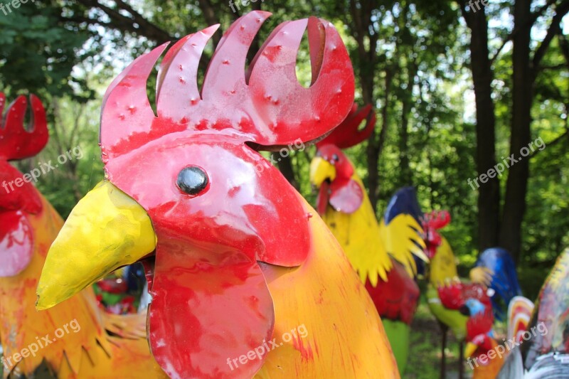 Sculpture Art Colorful Rooster Metal