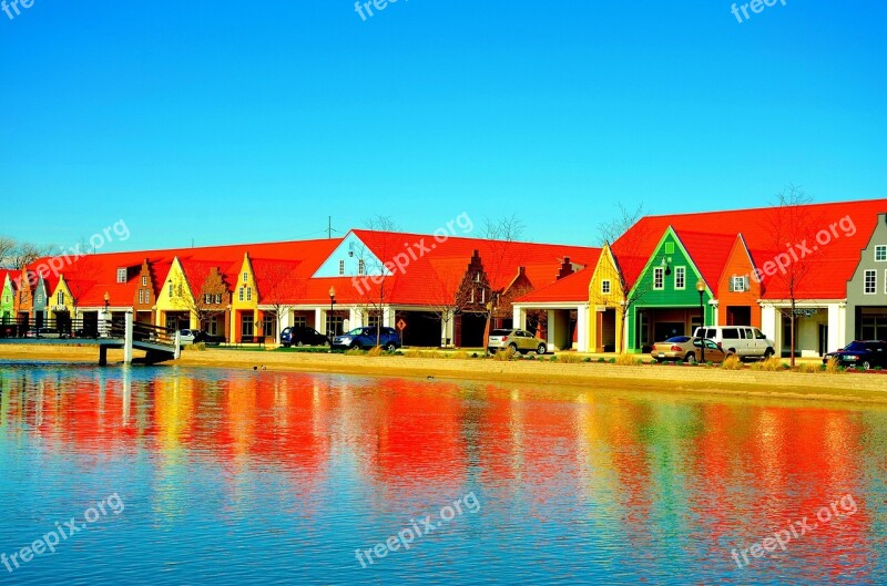 Lake Shore Red Row Houses Free Photos