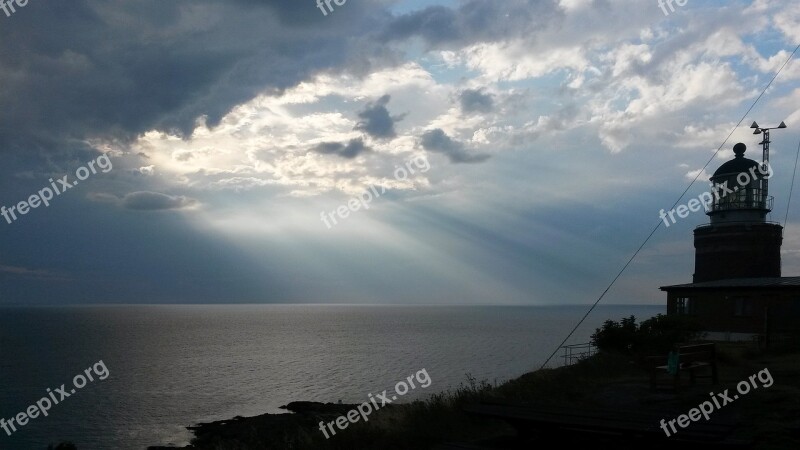 Lighthouse Coast Sweden Darck Sunlight