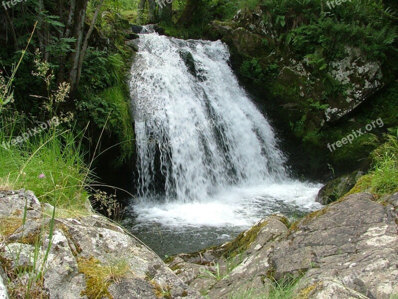 Auvergne Waterfall Water River Cascade