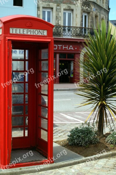 Phone Booth France Cherbourg Red Cityscape