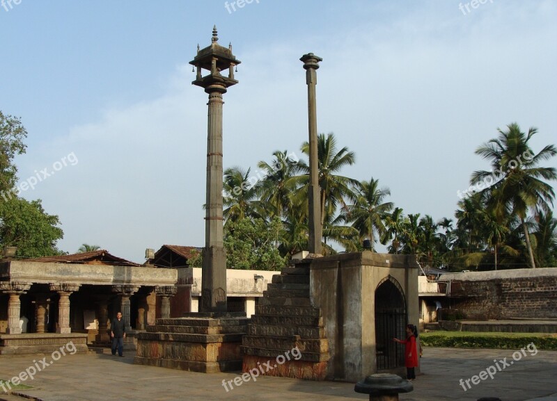 Temple Lamp Post Stone Garuda Stambha Structure