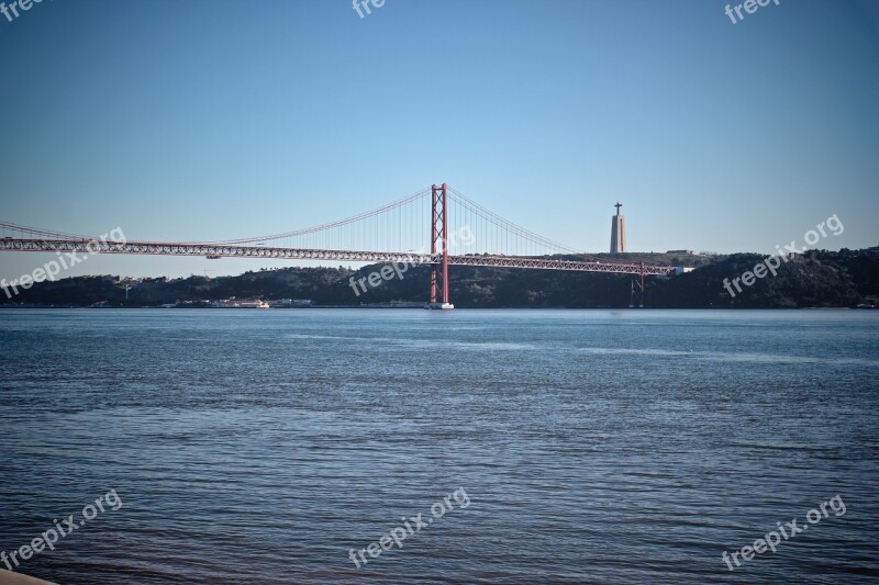 Sky Small River Bridge Monument Lisbon