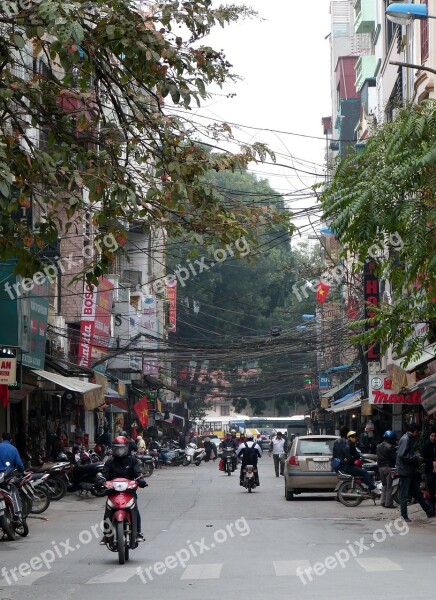 Hanoi Road Moped City Power Lines