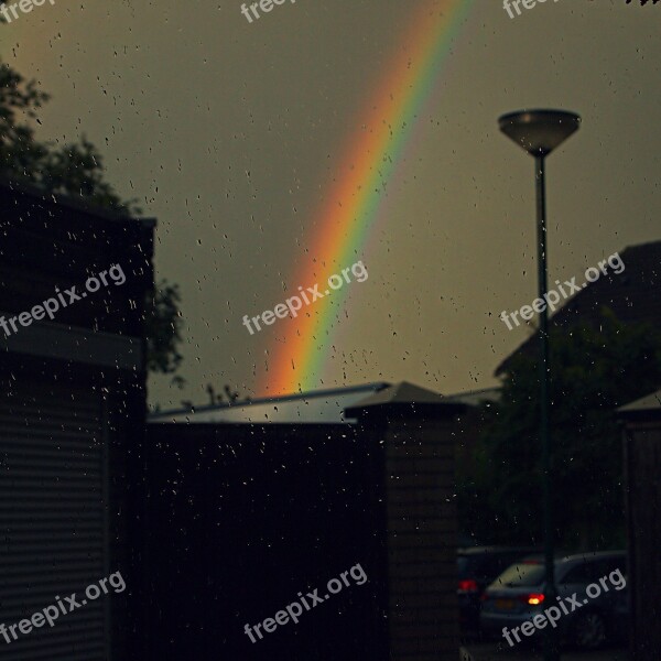 Rainbow Rain Shower Threatening Sky Grey Heaven