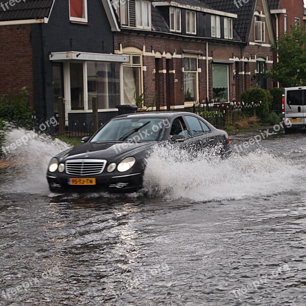 Flood Car Waves Brakes Water