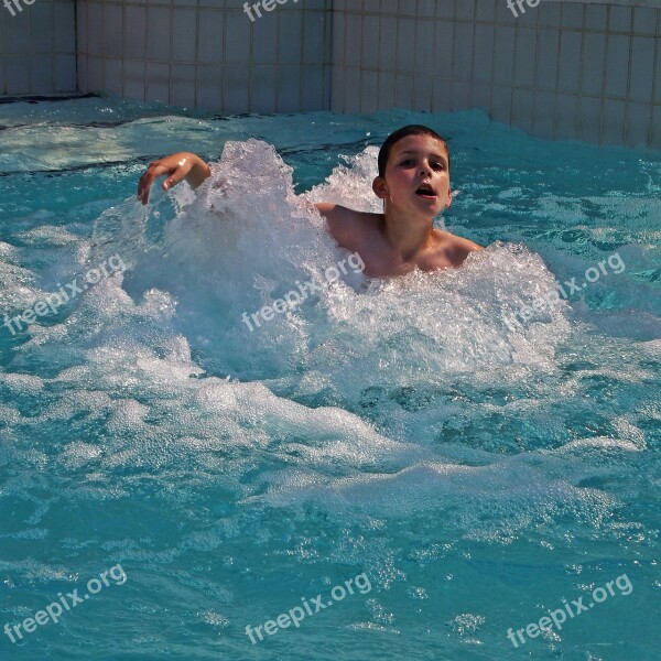 Boy Unconcernedly Merry Swimming Pool Water