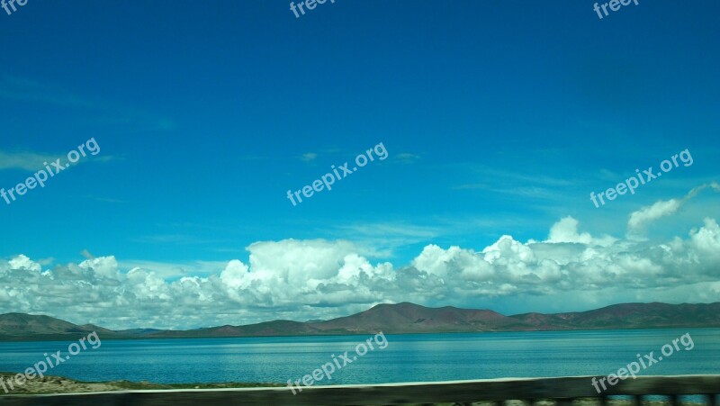 Tibet Lake Blue Sky Landscape Horizon