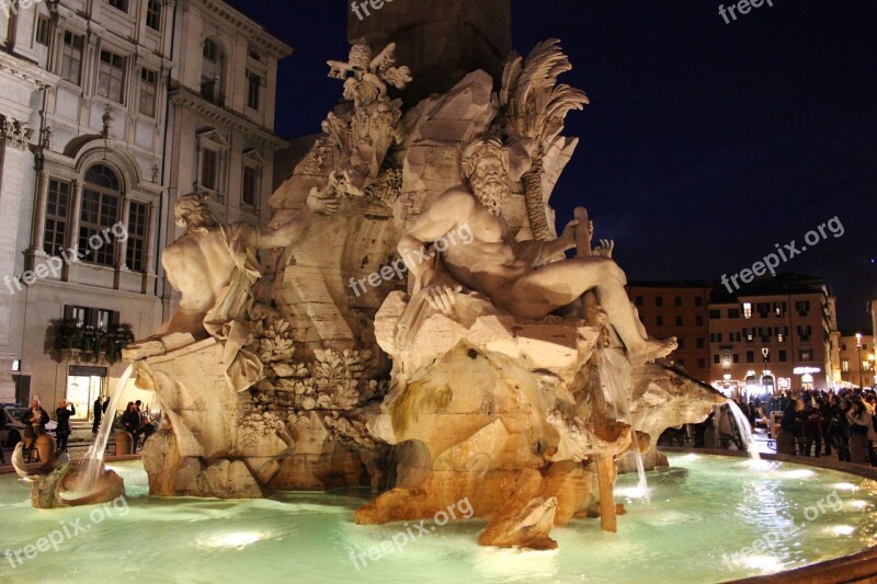 Night View The Vatican Fountain Square Roman