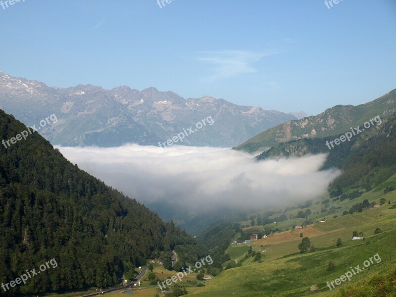 Pyrenees Mist Inversion Mountain Landscape