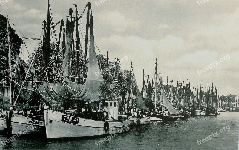 Old Black And White Photo Old Picture Sailing Boats Port