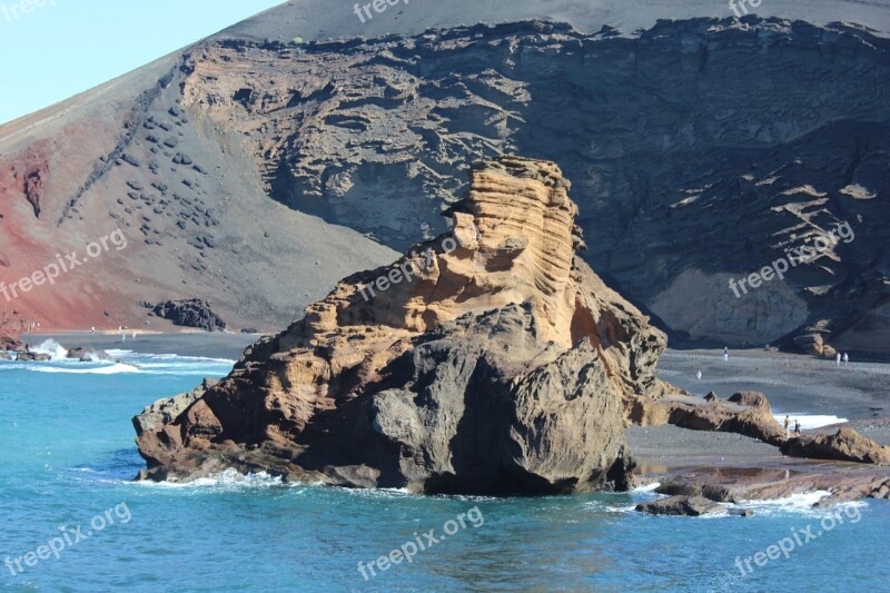 Rock Lanzarote Coast Surf Sea