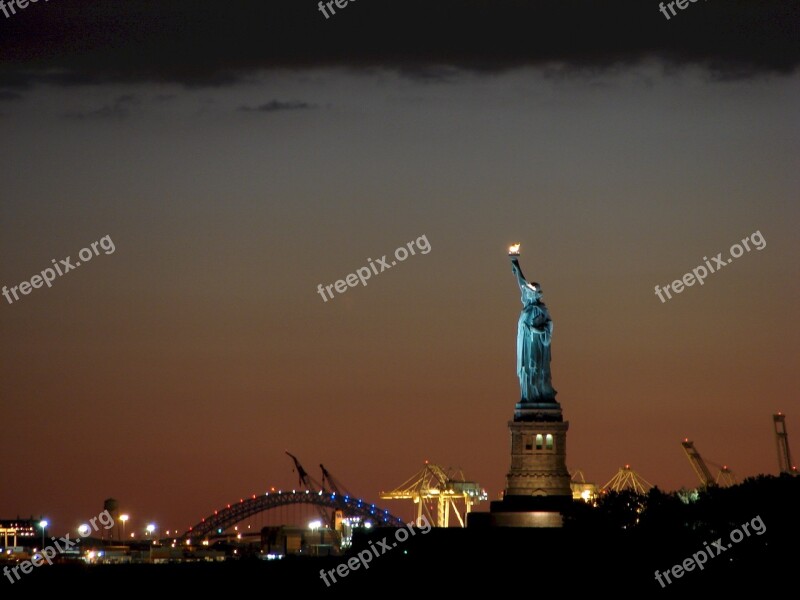 Statue Of Liberty Night Lights Landmark New York