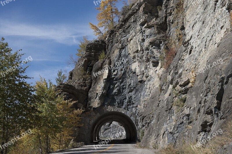 Roadway Mountain Tunnel Landscape Glacier Park