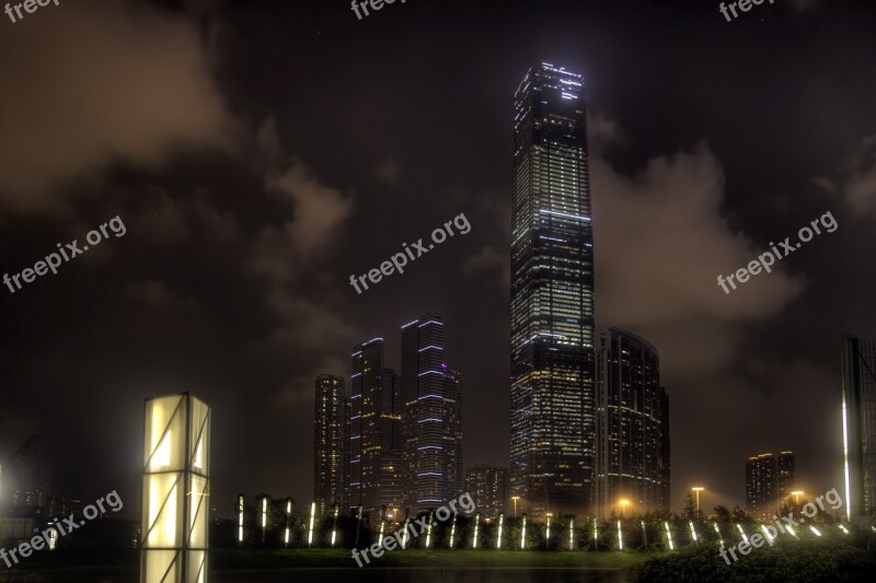 Hong Kong Skyscrapers Night Union Square Architecture