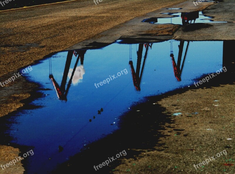 Puddle Water Cranes Zorrozaurre Bilbao