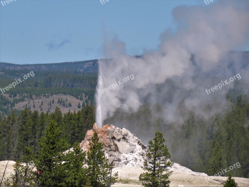 Yellowstone Wyoming Geyser Eruption Hiking