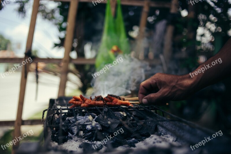 Barbecue Charcoal Chicken Feet Food Smoke