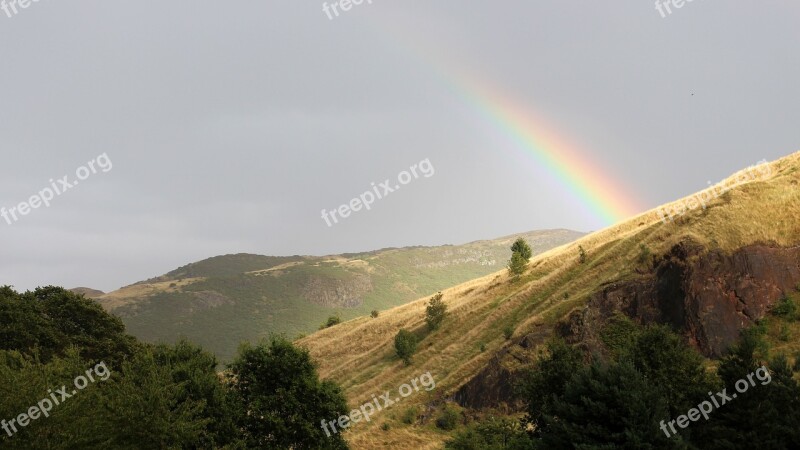 Edinburgh City Centre Arthur's Seat View From The Scottish Parliament Building Rainbow