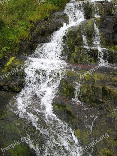 Waterfall Cascade Streams Moss Bøur