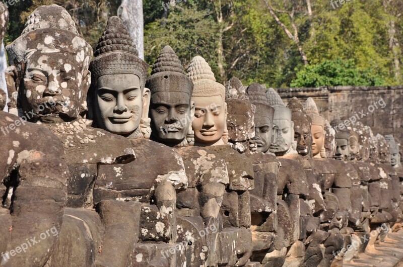 Angkor Statues Demons Cambodia Southeast