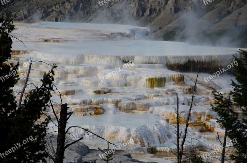 Yellowstone Scenic Mammoth Hot Springs Wyoming Free Photos