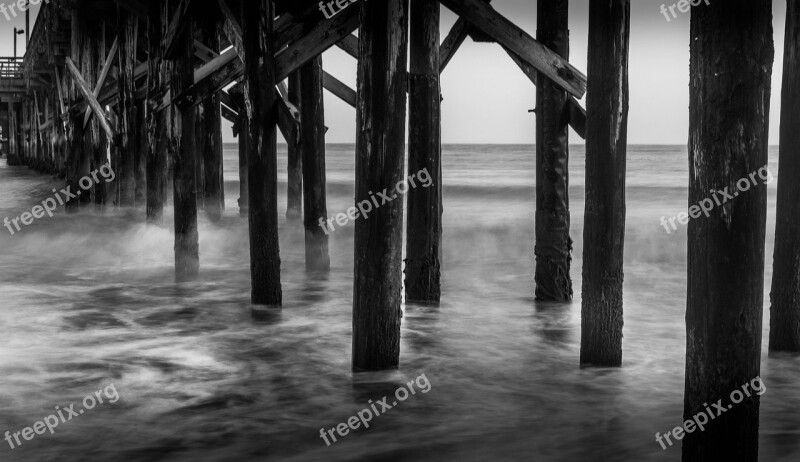 Pier Santa Barbara Black And White Ocean Seascape