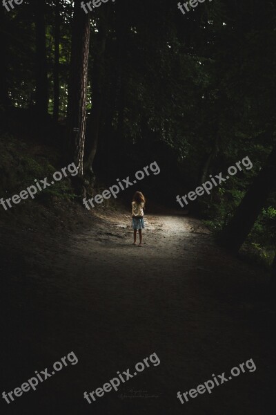 Forest Child Alone Dark Gloomy