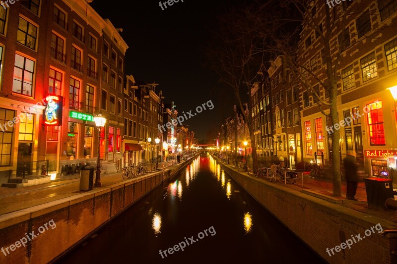 Red Light Amsterdam Canal Night