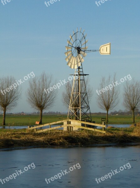 Mill Landscape Friesland Holland Ice