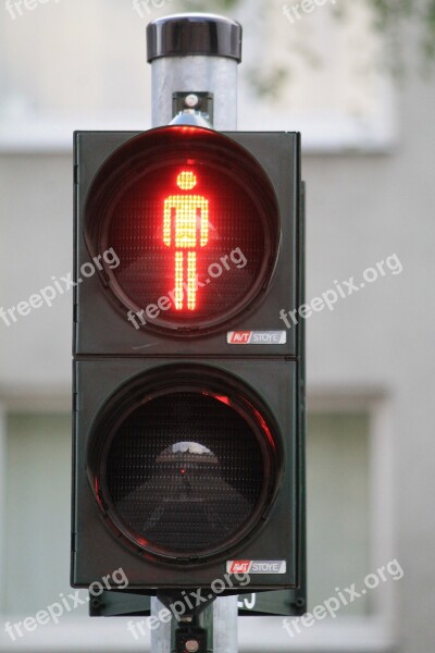 Footbridge Red Stop Traffic Signal Little Green Man