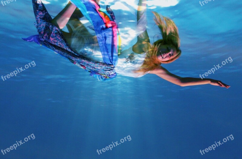 Girl Underwater Mermaid Swim Water